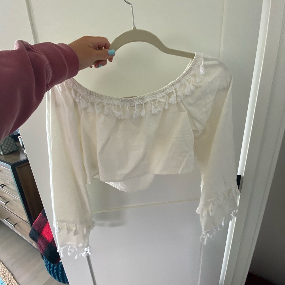 White tassel crop top